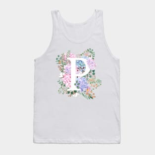 botanical monogram alphabet P hydrangea flowers Tank Top